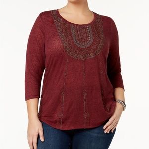 Lucky Brand Plus Size Embroidered Bib Top - 1X